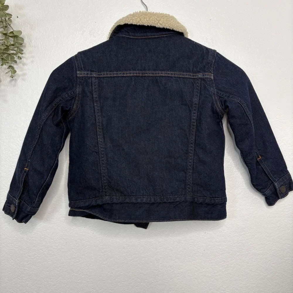 GAP Kids XS 4-5 Dark Wash Sherpa Lined Denim Trucker Jacket Blue Indigo